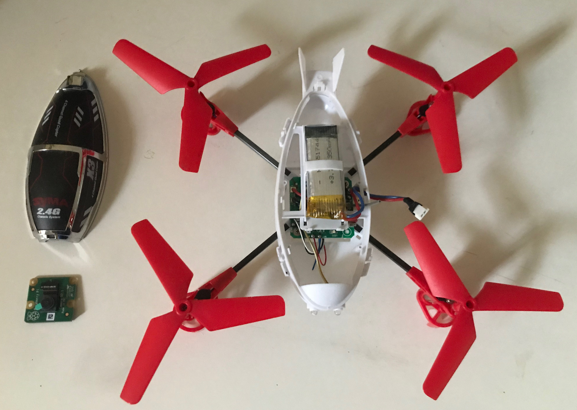 Chassis of the off-the-shelf quadcopter before modifications.